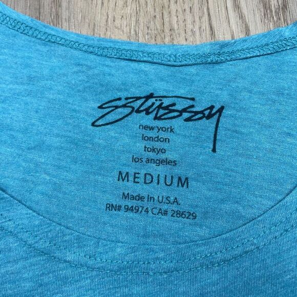 Stussy Shirt Womens Medium Blue Tank Top N4 Graphic Aztec Print Made USA New - Picture 3 of 9